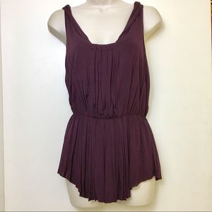 Deletta Eggplant Purple Pleated Peplum Drape Top